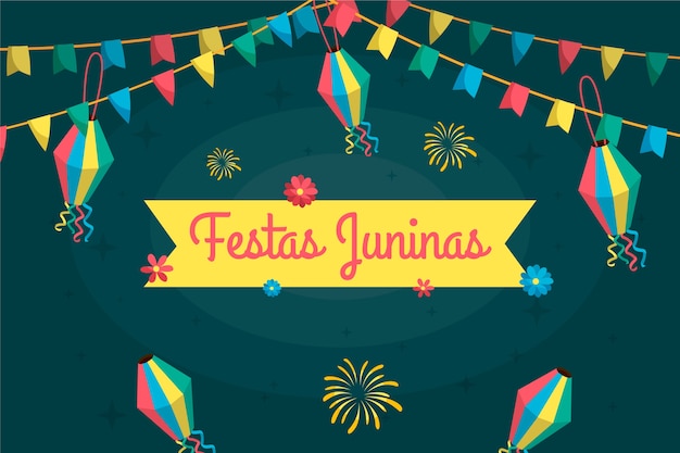 Free Vector hand drawn festas juninas background with decorations