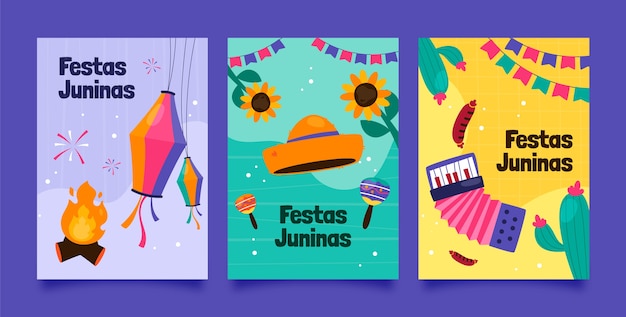 Hand drawn festas juninas cards collection