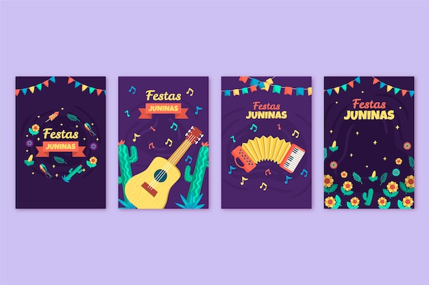 Hand drawn festas juninas celebration cards template