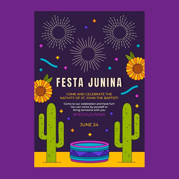 Hand drawn festas juninas flyer template