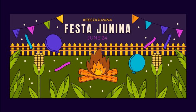 Hand drawn festas juninas horizontal banner template