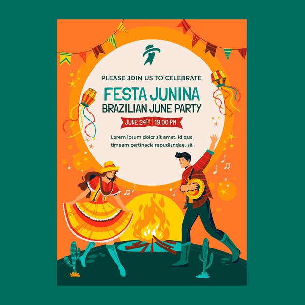 Hand drawn festas juninas invitation template