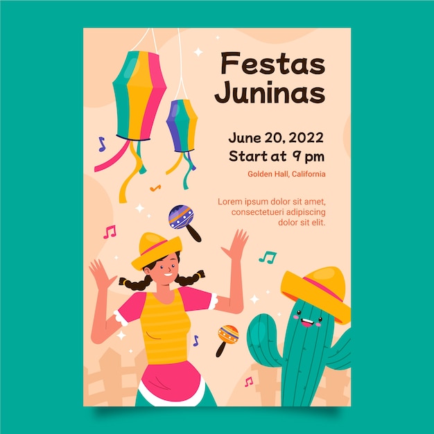 Hand drawn festas juninas vertical poster template