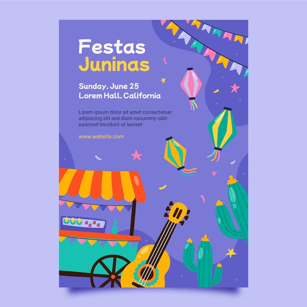 Hand drawn festas juninas vertical poster template