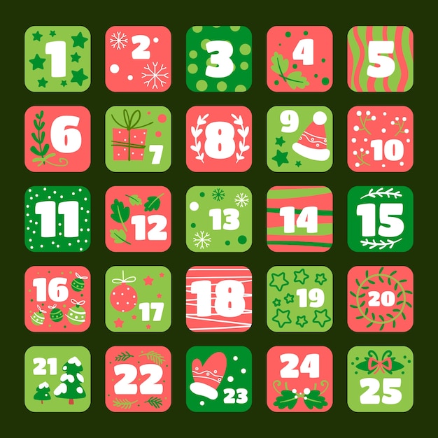 Hand drawn festive advent calendar