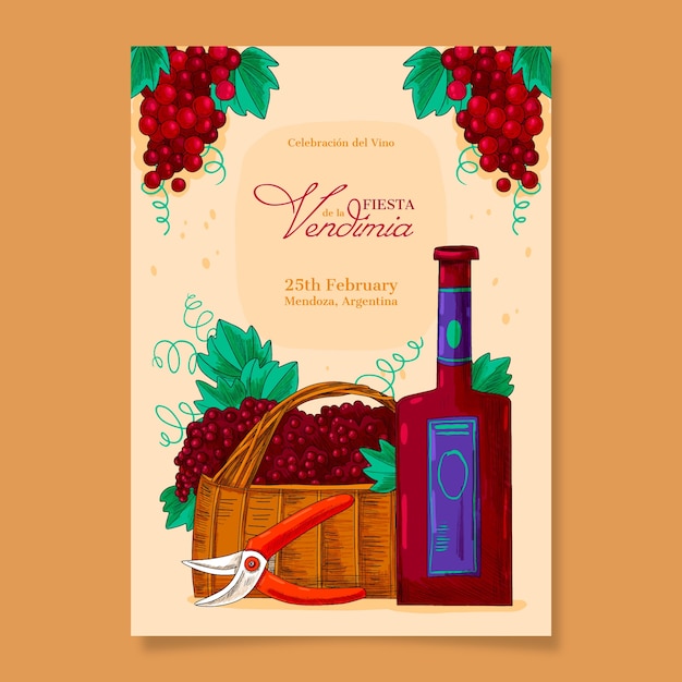 Free Vector hand drawn fiesta de la vendimia vertical poster template