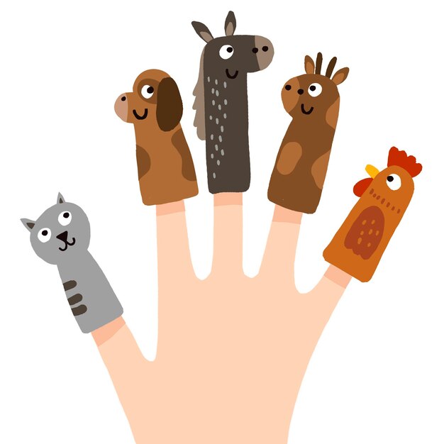 Hand drawn finger puppets collection