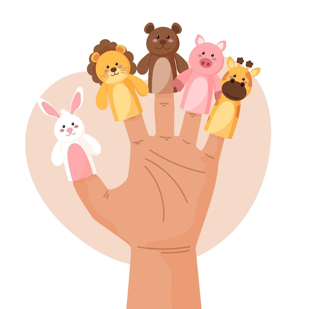 Hand drawn finger puppets collection