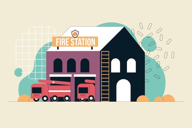 Free Vector hand drawn fire station illustrated