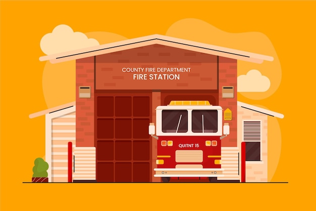 Hand drawn fire station illustrated