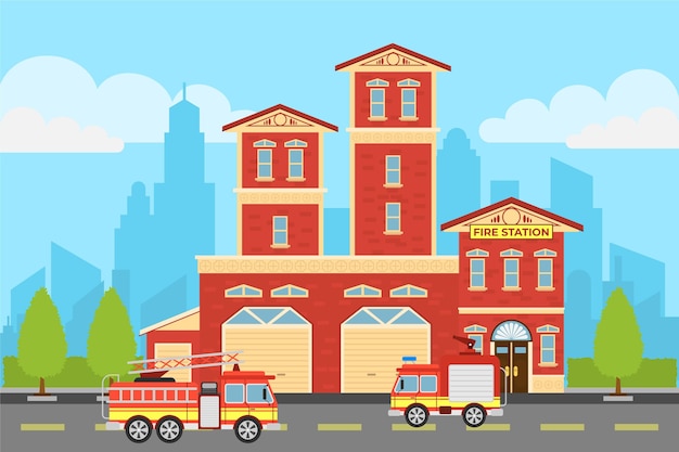 Free Vector hand drawn fire station illustration