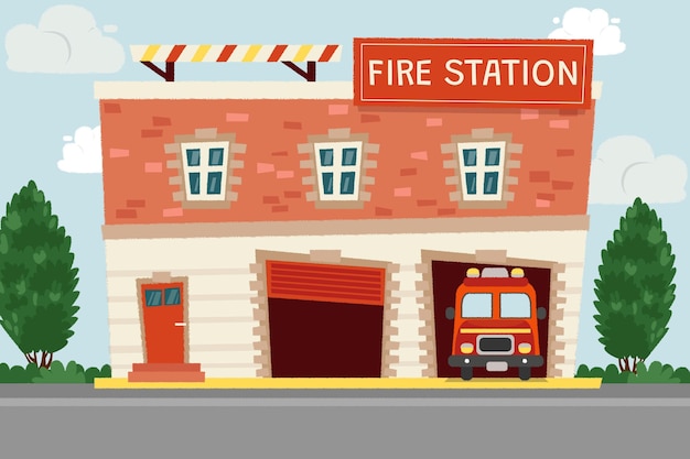 Hand drawn fire station