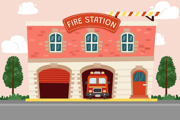 Hand drawn fire station