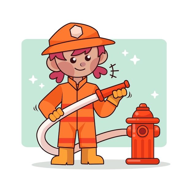 Hand drawn firefighter cartoon illustration