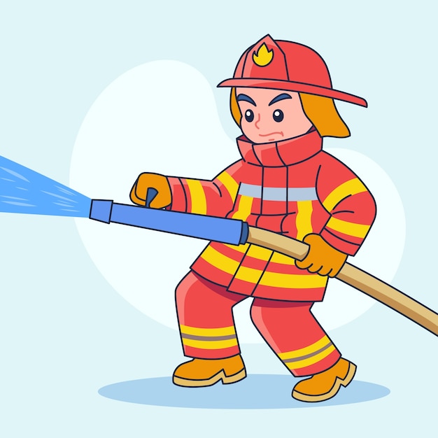 Hand drawn firefighter cartoon illustration