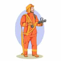 Free vector hand drawn firefighter  cartoon illustration