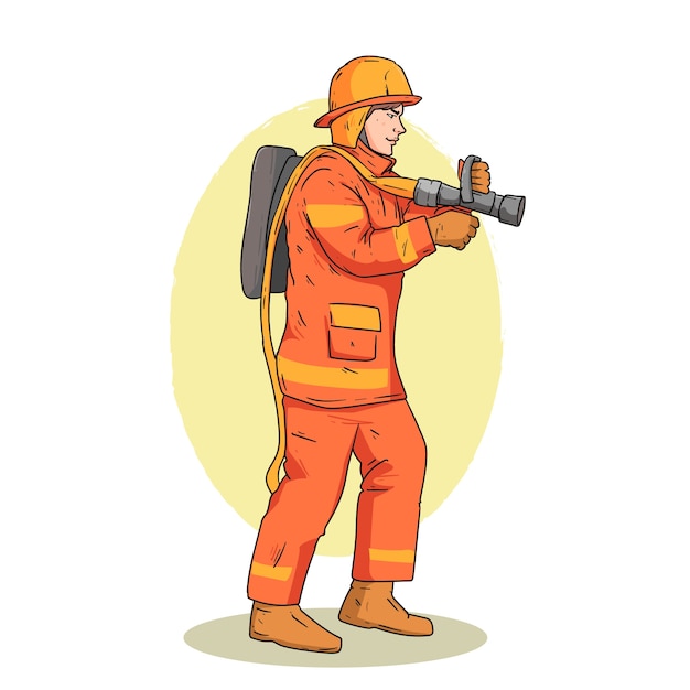 Hand drawn firefighter  cartoon illustration