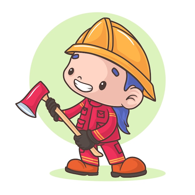 Hand drawn firefighter cartoon illustration