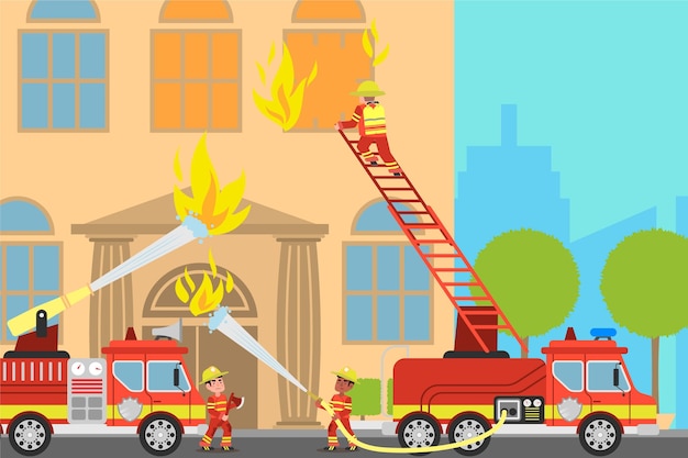 Free Vector hand drawn firefighters putting out a fire