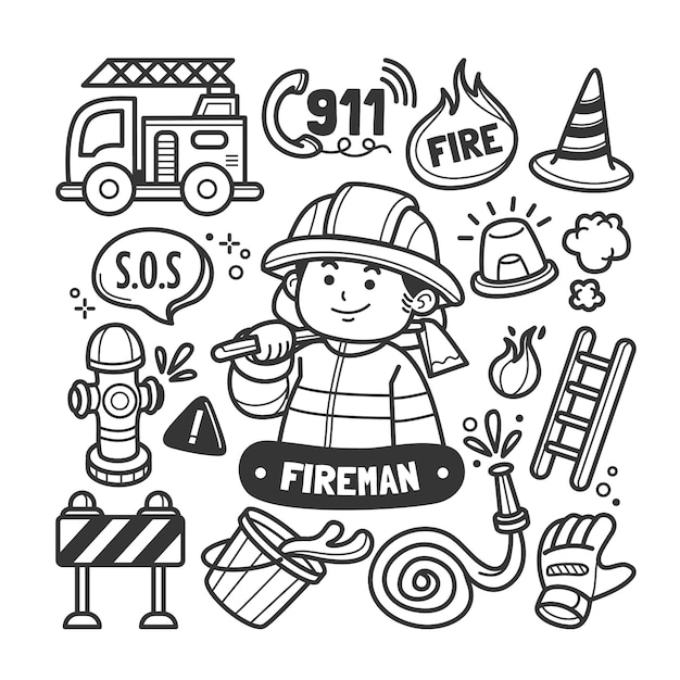 Free Vector hand drawn fireman  drawing illustration