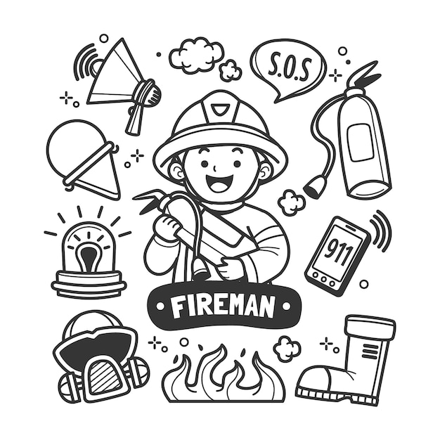 Free vector hand drawn fireman drawing illustration