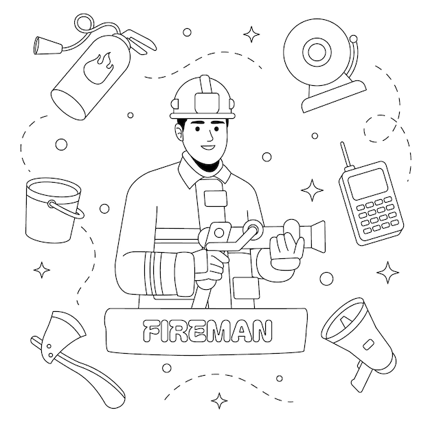 Free vector hand drawn fireman drawing illustration