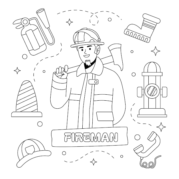 Free Vector hand drawn fireman drawing illustration