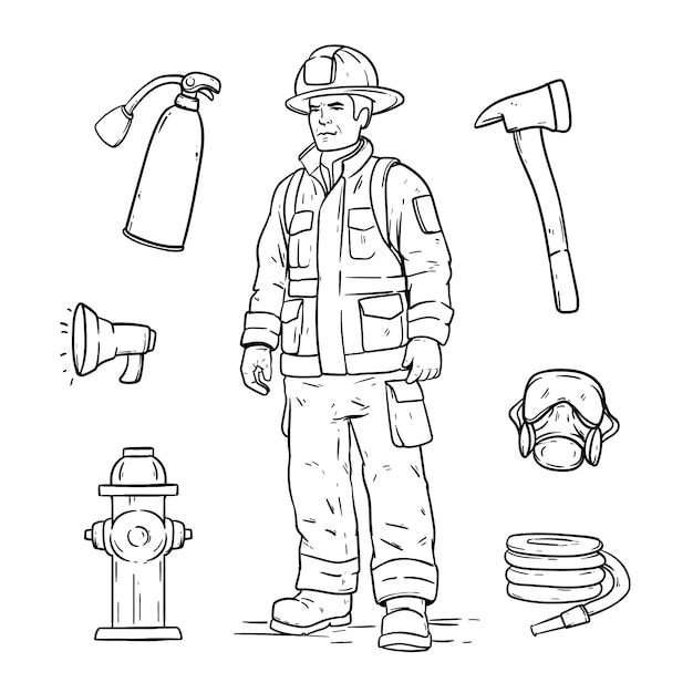 Free Vector hand drawn fireman drawing illustration