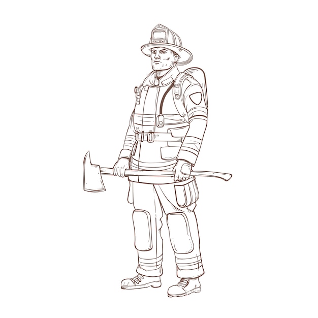 Free Vector hand drawn fireman drawing illustration