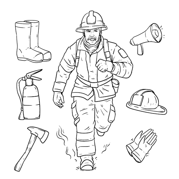 Free vector hand drawn fireman  drawing illustration