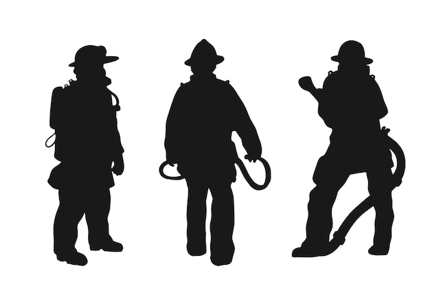 Hand drawn fireman  silhouette set