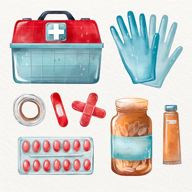 Hand drawn first aid kit collection element