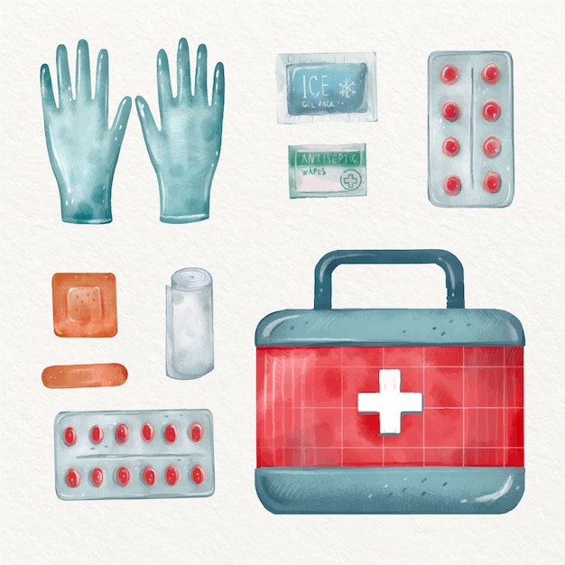 Hand drawn first aid kit collection element