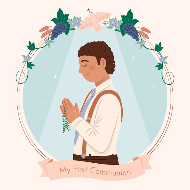 Hand drawn first communion boy illustration