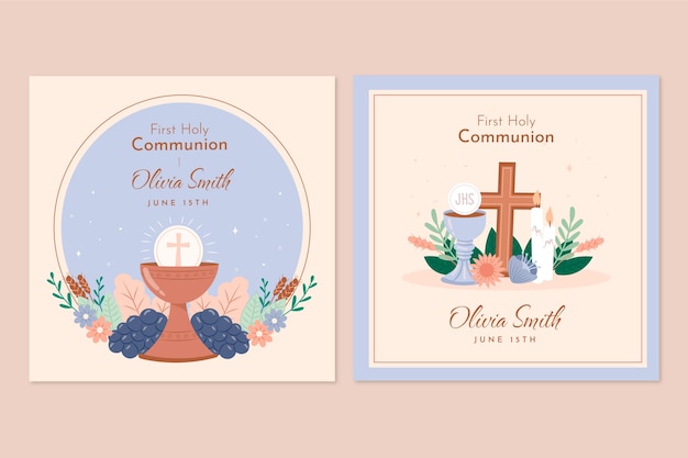 Hand drawn first communion card set