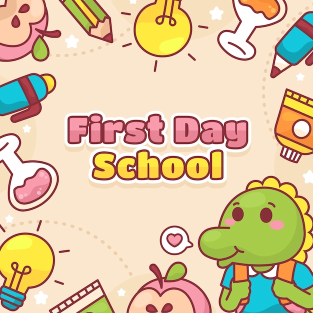 Hand drawn first day school illustration design