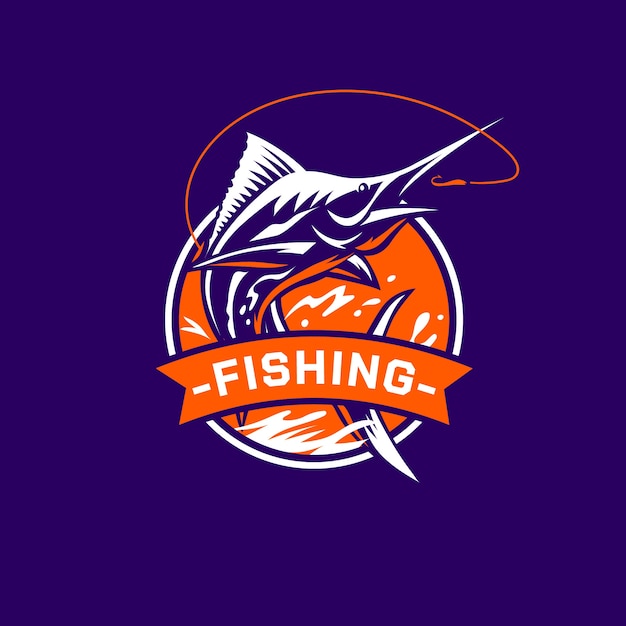 Hand drawn fishing logo template