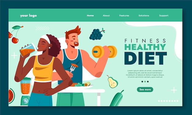 Free vector hand drawn fitness nutrition landing page