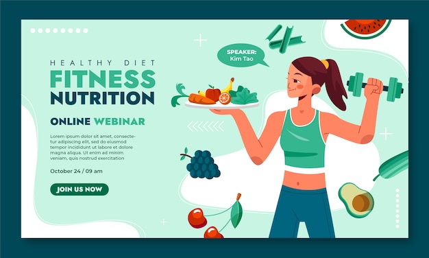 Free Vector hand drawn fitness nutrition webinar template