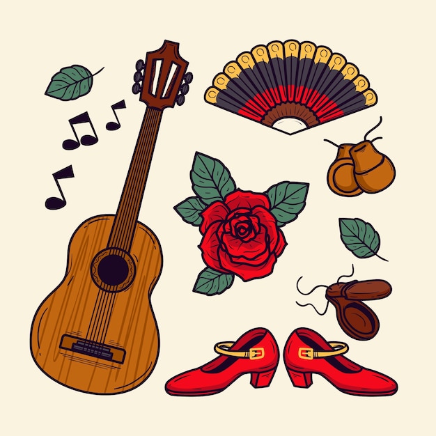 Free Vector hand drawn flamenco dance element collection