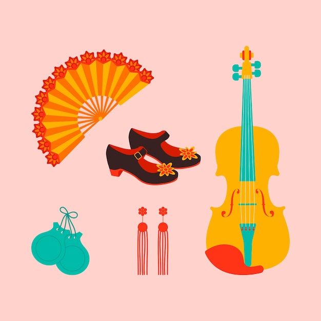 Free Vector hand drawn flamenco element collection