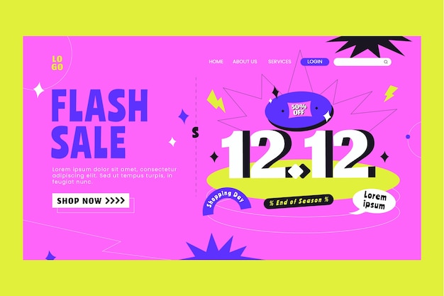 Hand drawn flat 12.12 sale landing page template