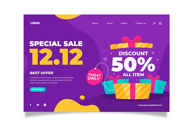 Hand drawn flat 12.12 sale landing page template