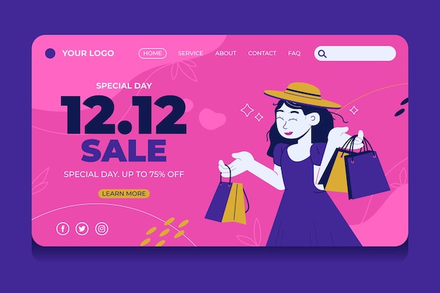 Hand drawn flat 12.12 sale landing page template