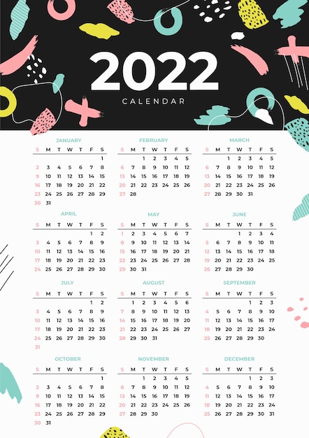 Hand drawn flat 2022 calendar template