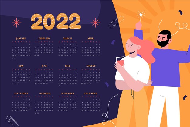 Hand drawn flat 2022 calendar template