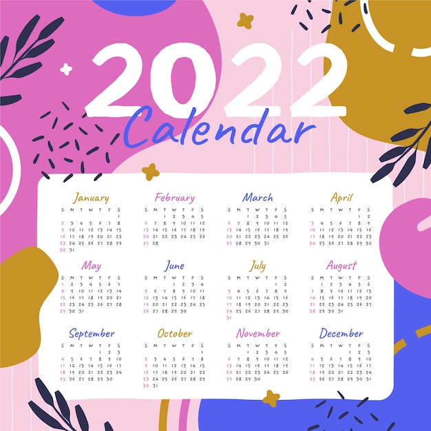 Hand drawn flat 2022 calendar template