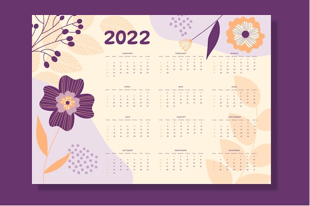 Hand drawn flat 2022 calendar template