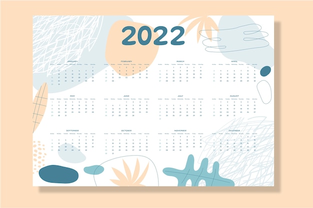 Hand drawn flat 2022 calendar template