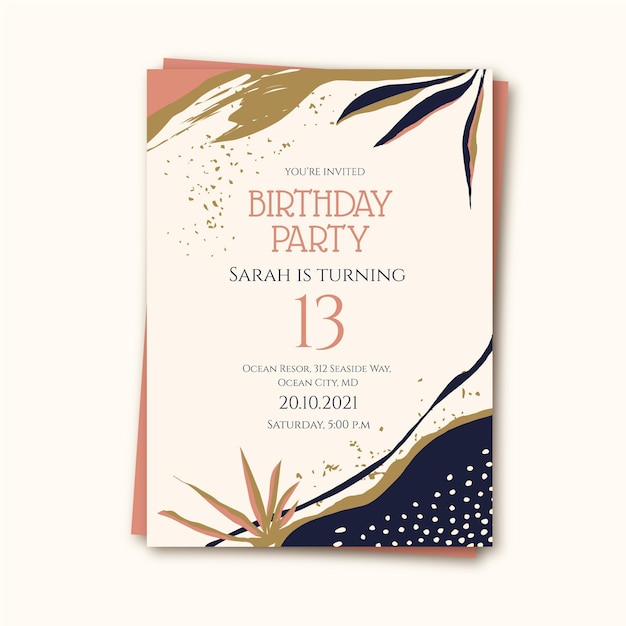 Free Vector hand drawn flat abstract shapes birthday invitation template